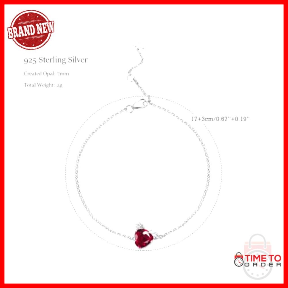 Sterling Silver Ruby Heart Bracelet Adjustable Ch… - image 4